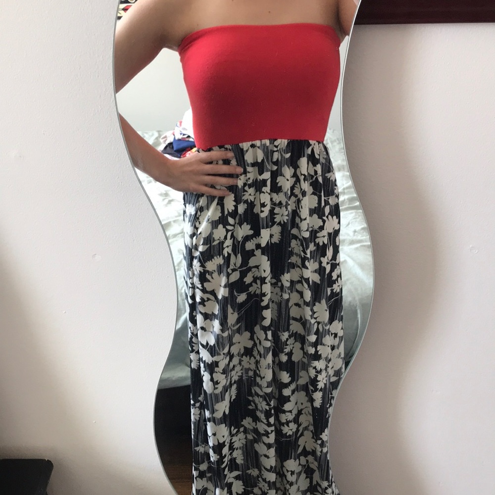 Red and Navy floral Maxi Dress